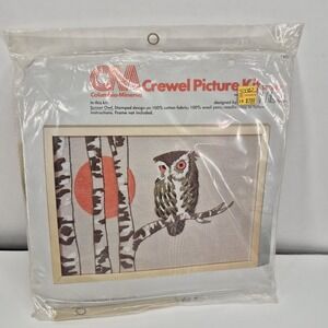 Erica Wilson Sunset Owl Creative Crewel Embroidery Kit Columbia-Minerva #7409